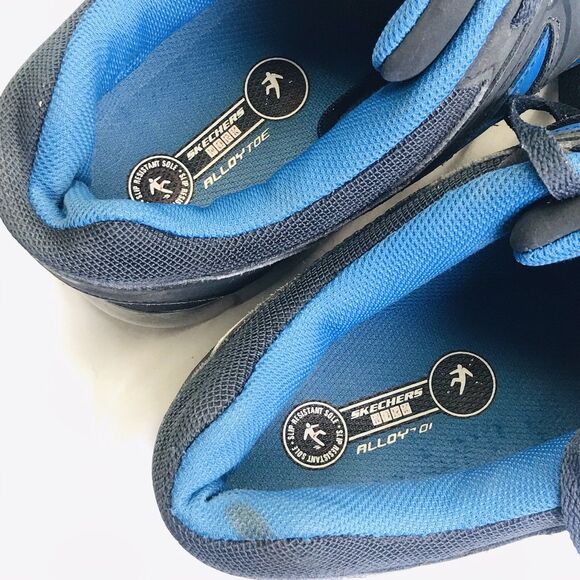 Skechers Work Shoe 13 Steel Alloy Toe Non Slip Leather Flex 2412 Black Blue - Picture 3 of 12